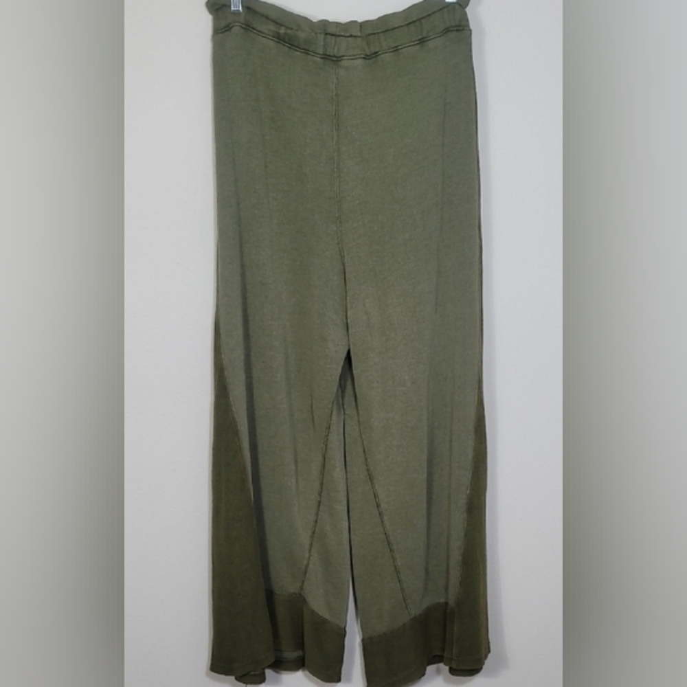 Free People Half Court Wide Leg Pants Size L Olive Green Pockets Boho Elastic - Picture 12 of 16